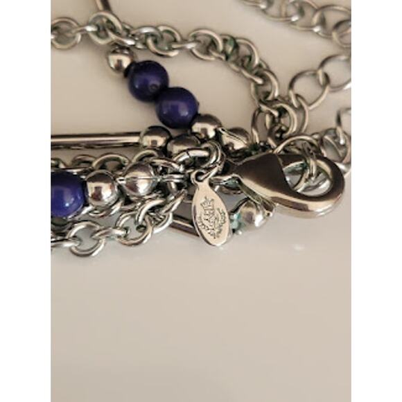 Premier Designs True Blue Necklace with 4 Strands Silver Tone and Navy Beads - Picture 3 of 4